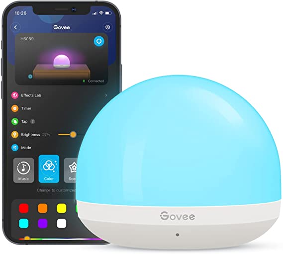 Govee RGB Nursery Night Light for Kids, Color Changing LED Baby Night Lamp, WiFi & Bluetooth Control Works with Alexa and Google Home, Dimmable Music Sync 40  Scene Modes Touch Control & Timer Setting