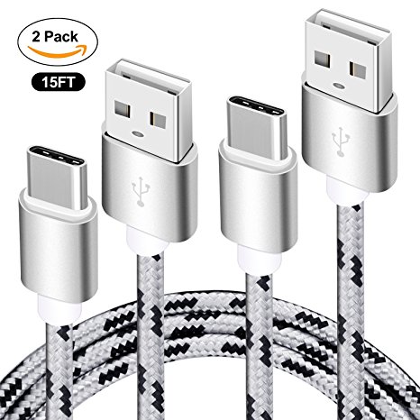 Google Pixel 2 Charging Cable, [15FT 2Pack]USB Type C Cable, Extra Long Fast Charger Braided Cord, USB C-A Charging Cable for Samsung Galaxy S9/S8 Plus/Note 8,Pixel XL,LG V30/V20/G6/G5,Nintendo Switch