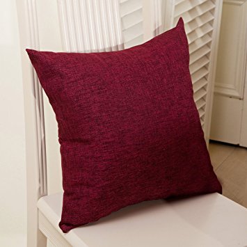 MochoHome Cotton/Linen Blend Decorative Solid Square Throw Pillow Cover Case Pillowcase Cushion Sham - 20" x 20", Burgundy