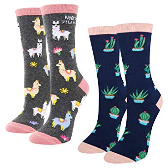 Women's Girls Novelty Crazy Llama Cotton Crew Socks, Funny Cute Animal Design