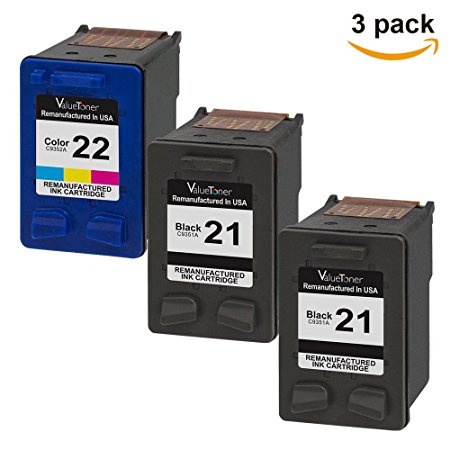 Valuetoner Remanufactured Ink Cartridge Replacement For Hewlett Packard HP 21 & HP 22 CB311BN C9351AN C9352AN (2 Black, 1 Tri-Color) 3 Pack