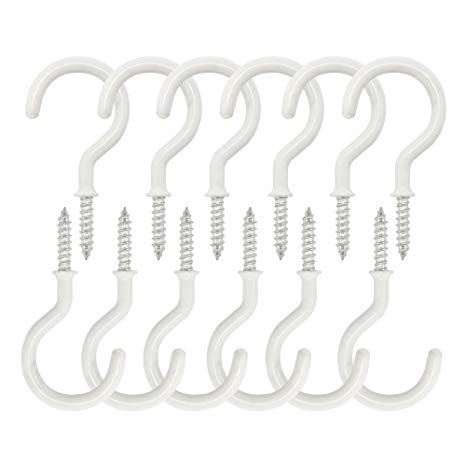 Alamic Ceiling Hooks, 1-3/4" Cup Hooks Screw-in Hooks for Hanging Plants Mugs Kitchen Utensils Wind Chimes and More, White - 12 Pack