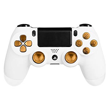 XFUNY(TM) Metal Bullet Buttons ABXY Buttons   Thumbsticks Thumb Grip and Chrome D-pad for Sony PS4 DualShock 4 Controller Mod Kit (Gold)