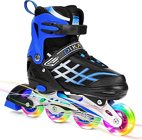 SKL Adjustable Inline Skates for Kids with Light Up Wheels, Illuminating Roller Skates for Boys Girls Beginners