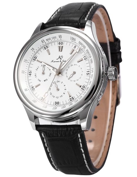 KS Classic White Dial Date Day 24 Hours Wrist Men Automatic Mechanical Watch KS096