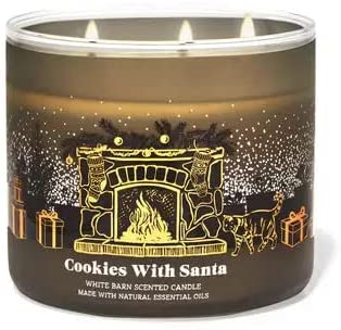 Bath & Body Works, White Barn 3-Wick Candle w/Essential Oils - 14.5 oz - 2021 Christmas Scents! (Cookies with Santa)