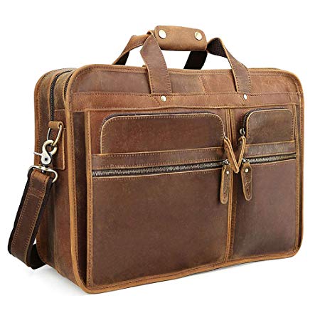 Tiding Men's Leather Briefcase Messenger Bag 17 Inch Laptop Shoulder Bag Business Attache Case - Brown