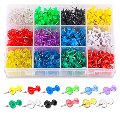 Color Thumb Tacks 600-Count Standard Push Pins Steel Point and Colored Plastic Head, 12 Assorted Colors