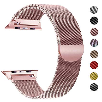Compatible with Watch Band 42mm 38mm 44mm 40mm Stainless Steel Milanese Loop Replacement Strap with Magnetic Closure iWatch Series 1 Series 2 Series 3 Series 4 (Rose Pink, 38 mm / 40 mm)