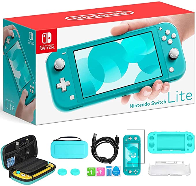 Newest Nintendo Switch Lite, Turquoise Game Console, 5.5" 1280x720 Touchscreen Display, Built-in Control Pad, 802.11ac WiFi, Speakers, 3.5mm Audio Jack, with TSBEAU 6-in-1 Carrying Case Bundle