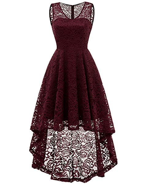 DRESSTELLS Women's Cocktail V-Neck Dress Floral Lace Hi-Lo Formal Swing Party Dress