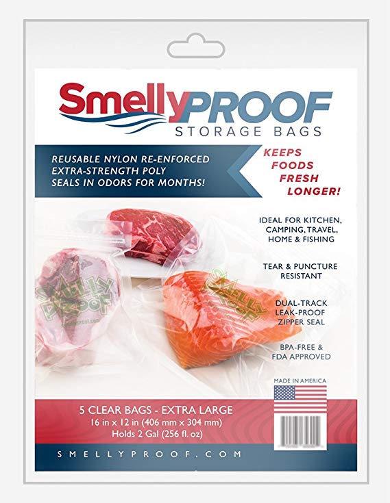 Smelly Proof Original No Smell Baggies Reusable CLEAR Bag, 12" x 16" - XL - 5 Pack