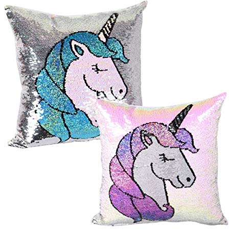 AIZESI 1PCS Two-color Decorative Mermaid Pillow Reversible Sequins Pillow Cases Cushion Cover 16 X 16(40x40cm) (unicorn)