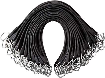 Bungee Cords with Hooks, 31" Inch Rubber Tarp Straps with Crimped Metal S Hooks, Heavy Duty Bungie Cord Tie Downs for Cargo, Tarps by kitchentoolz (50 Pack)