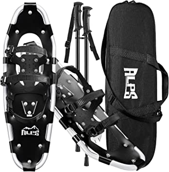 ALPS 14/17/21/25/30 Inch Lightweight Snowshoes for Women Men Youth Kids, Light Weight Aluminum Alloy Terrain Snow Shoes with Pair Antishock Trekking Poles, Free Carrying Tote Bag