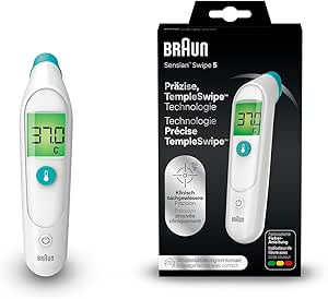 Braun Sensian Swipe 5 Thermomètre temporal | Technologie TempleSwipe | Écran numérique avec code couleur | Convient aux bébés et aux enfants| Marque #1 auprès des médecins(1) | BST200