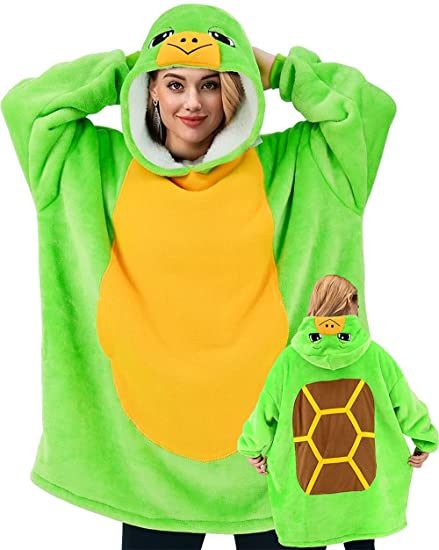 Oversized Sherpa Turtle Wearable Blanket Sweatshirt Hoodie TV-Blanket with Sleeves and Pockets for Adults Men Women Girls Boys Teens One Size Fits All