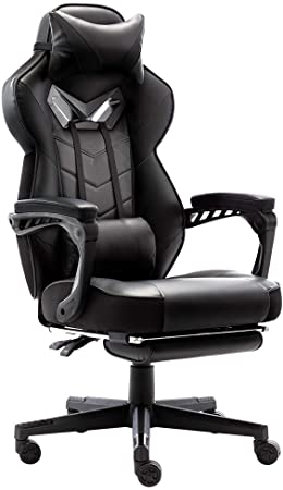 Bonzy Home Gaming Chair Computer Office Chair Ergonomic Desk Chair with Footrest Racing Executive Swivel Chair Adjustable Rolling Task Chair (Black&Black)