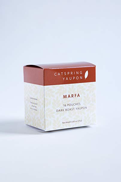 CatSpring Yaupon Box of Individual Tea Bags - Marfa Dark Roast Black Yaupon - Naturally Caffeinated & Made in the USA {16 Bags}