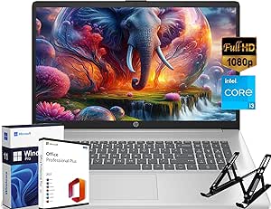 HP 17 Laptop Everyday Notebook - with Microsoft Office Lifetime License, 17.3" Anti-Glare FHD Display, Intel 6-Core i3-1215U (up to 4.4GHz), 32GB RAM, 1TB SSD, Wi-Fi, HD Webcam, Windows 11 Pro