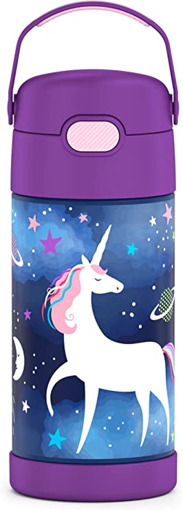 Thermos FUNTAINER 12 Ounce Stainless Steel Vacuum Insulated Kids Straw Bottle, Space Unicorn