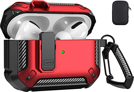 Maxjoy for AirPods Pro 2nd Generation Case Cover 2022, AirPods Pro 2 Protective Case with Lock Gen 2 Military Hard Rugged Shockproof Cover with Keychain Compatible with Apple Airpods Pro 2, Red