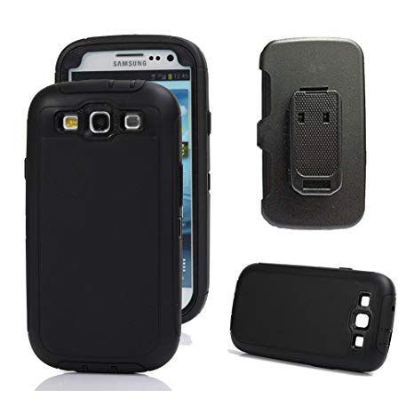 Galaxy S3 Holster Case, Harsel Defender Series Heavy Duty High Impact Shockproof Full Body Protective Military with Belt Clip Built-in Screen Protector Case Cover for Samsung Galaxy s3 - Black