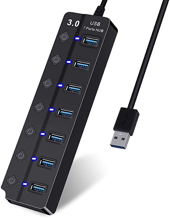 USB Hub USB 3.0 Ports Hubs Data Hub, Individual On/Off Switches,for MacBook, Mac Pro/Mini, iMac, Surface Pro, XPS, PC, Flash Drive (7-in-1)