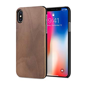 iPhone X Case,Wood Phone Case, Unique Real Wooden Protective Case Cover Drop Proof Slim Protection Shockproof Case for iPhone 10 Open Top and Bottom(Walnut)