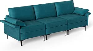 Giantex 3-Seat Sectional Sofa Couch, 100.5" L Convertible Sleeper with Removable Armrest Cushion, Modern Fabric Upholstered Modular Sofa for Living Room Apartment Dormitory Reception Rooms, Blue