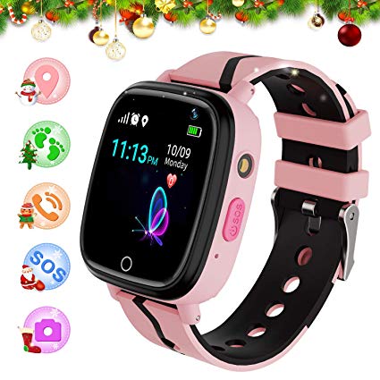 Kids GPS Smart Watch Phone Step Pedometer Tracker Anti-lost Touch Screen Chat Voice Flashlight Camera Alarm Clock SOS with Learning Game Birthday Gift Toys for Boys Girls (pink)