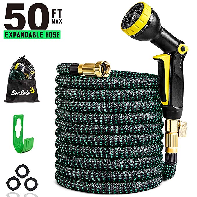 50ft Expandable Garden Hose Expanding Water Hoses, Outdoor Yard Cloth Hose can 3X Expandable with 100% Solid Brass Valve 9 Function Hose Nozzle,50feet Flexible Lightweight Gardening Hoses No Kink