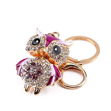 Cross Rhinestone Keychain,Charm Pendant Purse Bag Cute Crystal Key Holder (Purple Owl)