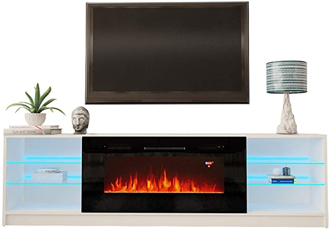 MEBLE FURNITURE & RUGS Boston 01 Electric Fireplace Modern 79" TV Stand