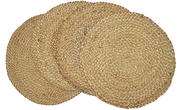 Chardin home Round Woven Jute Braided PLACEMAT (Set of 4), Size -15” Round, Color - Natural Jute.