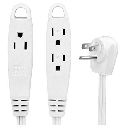BindMaster 15 Feet Extension Cord / Wire, 3 Prong Grounded, 3 outlets, Flat Plug , White