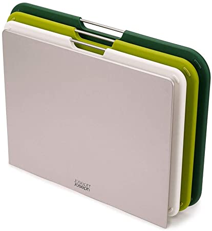 Joseph Joseph 60164 Nest Plastic Cutting Board Set with Storage Stand 3 Different Sized Boards, Green, Large