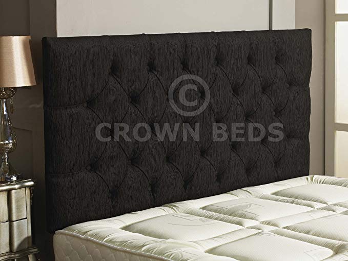 CROWNBEDSUK CHESTERFIELD DIAMANTE BUTTON HEADBOARD IN 2ft6,3ft,4ft,4ft6,5ft,6ft !!!!NEW!!!! (BLACK, 2FT6 (SMALL SINGLE) PLAIN BUTTON)