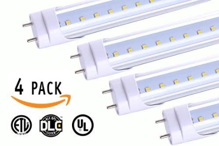 4 Pack T8 LED Tube Light 4ft 48 18W 4000K Kelvin Cool White 2000 Lumens Works WITH or without a Ballast Fluorescent Replacement Light Lamp Clear Cover UL ETL DLC Certification Plug and Play Two Sided Connection No UV Emission 50000 lifetime hours 100 Satisfaction Guaranteed