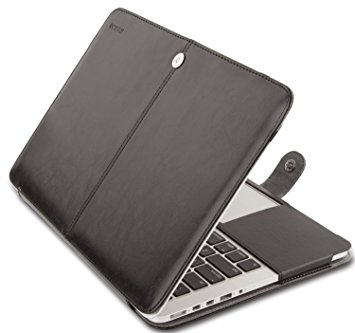 Mosiso Premium Quality PU Leather Book Cover Folio Case with Stand Function for MacBook Pro 15 Inch with Retina Display (Model: A1398), Black