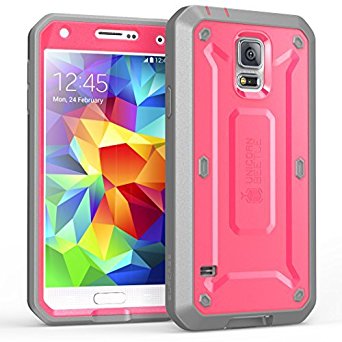 Galaxy S5 Case, SUPCASE [Heavy Duty] Samsung Galaxy S5 Case [Unicorn Beetle PRO Series] Full-body Rugged Case with Built-in Screen Protector (Pink/Gray), Dual Layer Design   Impact Resistant Bumper