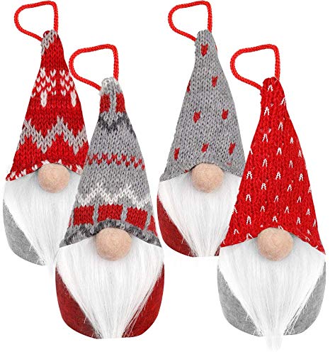 D-FantiX Gnome Christmas Ornaments Set of 4, Handmade Swedish Tomte Gnomes Plush Scandinavian Santa Elf Table Ornaments Christmas Tree Hanging Decoration Home Decor