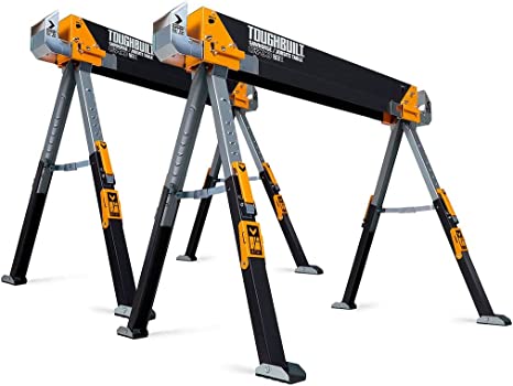 ToughBuilt - Folding Sawhorse - Sturdy, Durable, Lightweight, Heavy-Duty, 100% High Grade Steel - Adjustable up to 4x4 Size Support Arms - 1300 LB Capacity - (TB-C700-2-UK) - 2 Pack
