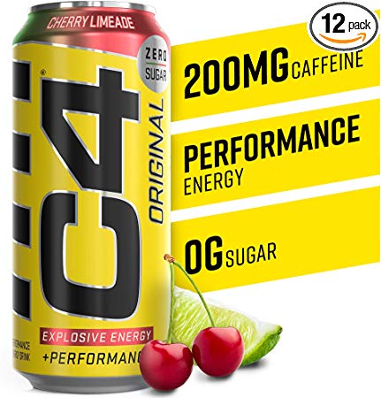 Cellucor C4 Original Carbonated Zero Sugar Energy Drink, Pre Workout Drink   Beta Alanine, Cherry Limeade, 16 Fl. Oz (Pack of 12)