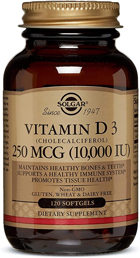 Vitamin D3 (Cholecalciferol) 250 MCG (10,000 IU) Softgels - 120 Count - 3 Pack