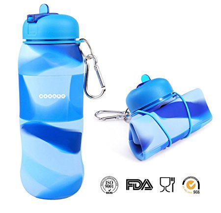 Collapsible Water Bottle Leak Proof Silicone Foldable for Sports Camping Hiking Outdoor Travel Picnic Workout by Cooque