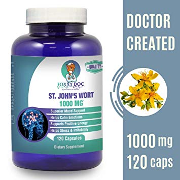 St. Johns Wort Hypericin by FoxxyDoc, Professional Strength 1,000 mg, 120 Capsules, Superior Mood Booster, Calm Anxiety and Depression, Doctor Formulated