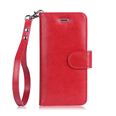 iPhone 7 Case, FYY [RFID Blocking wallet] 100% Handmade Wallet Case Stand Cover Credit Card Protector for iPhone 7 Red