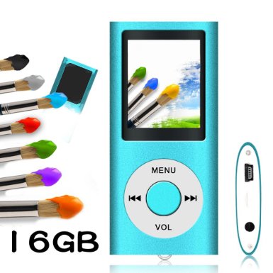 Tomameri - Compact, Digital and Portable MP3 / MP4 Music Player with Photo Viewer, E-Book Reader AND Voice Recorder with FM Radio Video Movie - 16 GB Micro SD Cards included - in Blue