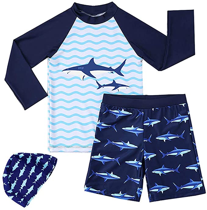 MiYang Boys Swimsuit Rash Guard Toddler Kids Long Sleeve Shark Two Piece